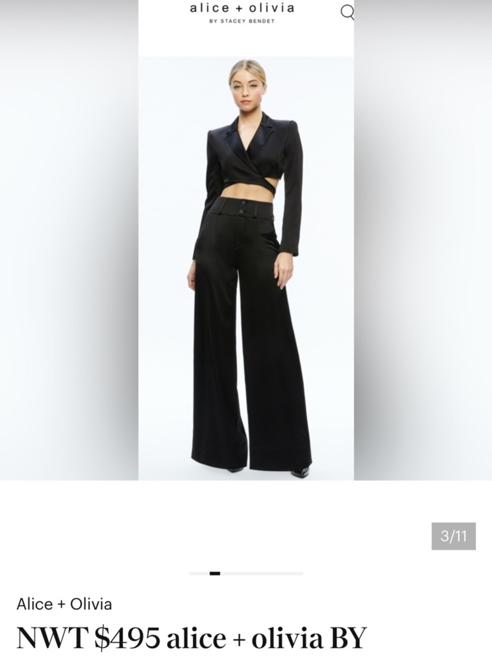 Alice + Olivia Black Silk Cropped Buckle Back jacket
